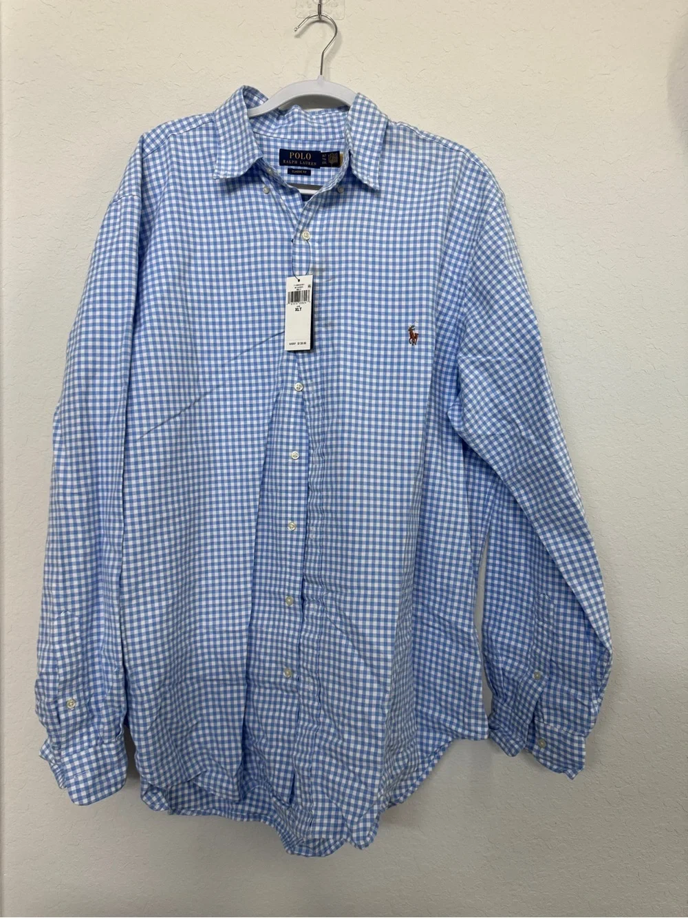 NWT polo Ralph Lauren Gingham Oxford Shirt blue white size XLT